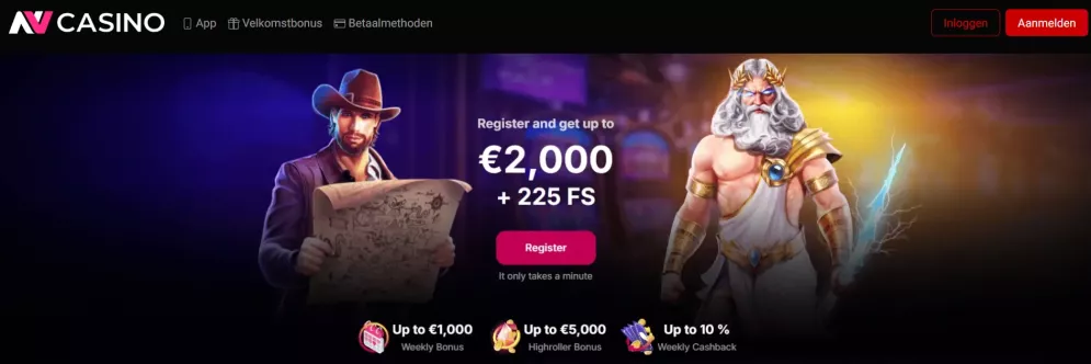 Nv Casino welkomstbonus tot €2.000 + 225 Gratis Spins voor Nederlandse spelers